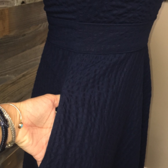 J crew textured navy for & flare midi dress size 2 - Picture 3 of 8